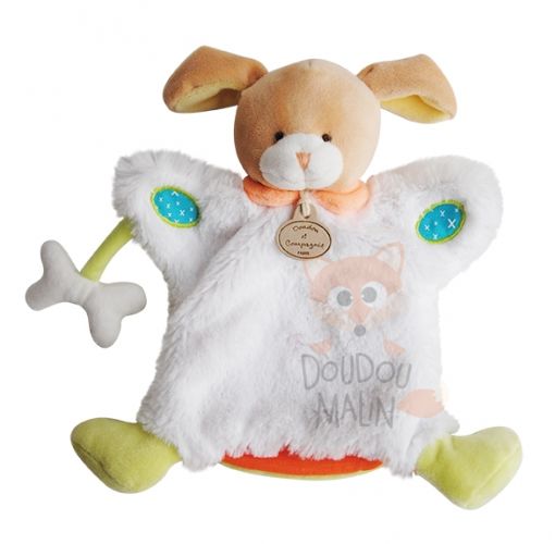  choupidoudou marionnette chien blanc vert orange os 